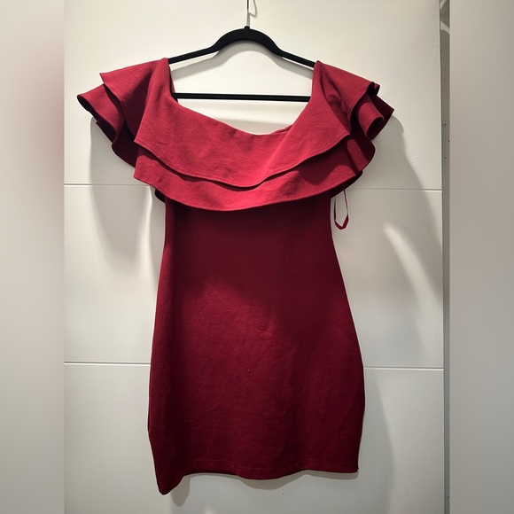 Revolve By the way burgundy Rhiannon off the shoulder ruffle mini dress fall S - Picture 12 of 14